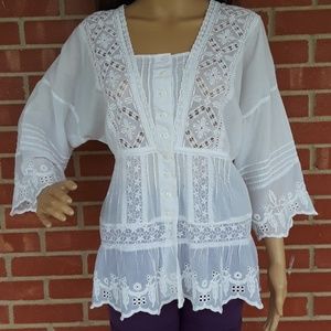 Johnny Was lace embroidery top, sz M